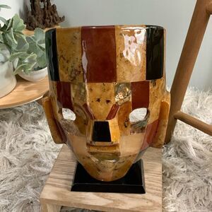 Abalone & Stone Mosaic Decorative 
Mask On Base